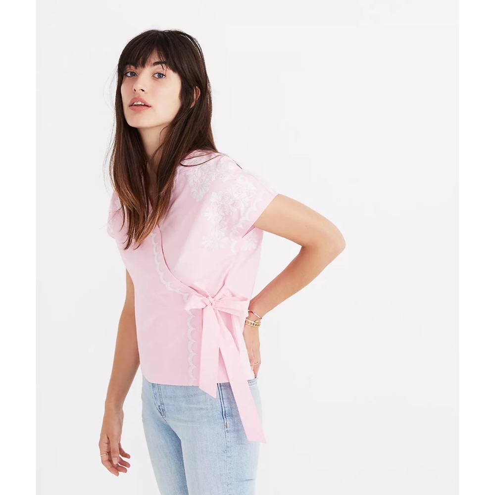 Madewell Embroidered Side-Tie Wrap Top